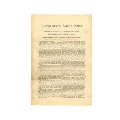 1st page out of 3 of U.S. Patent #429,128 for Construction of railway-tracks, 6/3/1890.