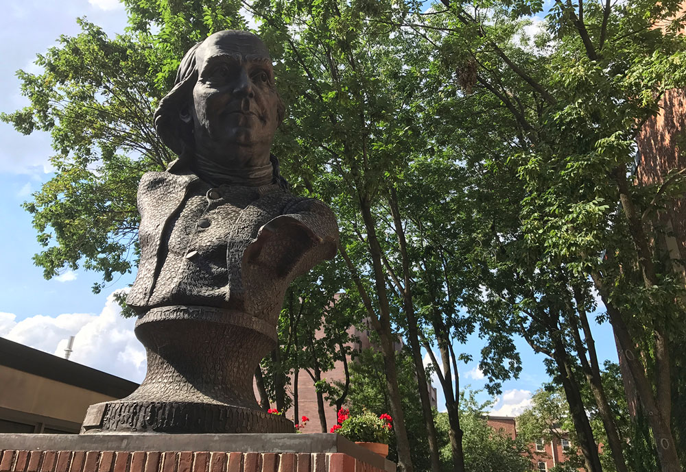 Bust of Benjamin Franklin called Keys to Community