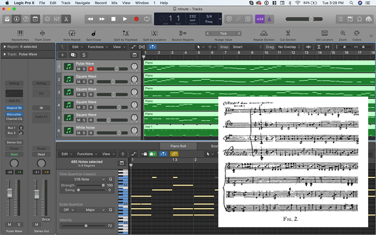 Sheet music by Benjamin Franklin has been converted to MusicXML format and arranged for 8-bit style synth instruments. 