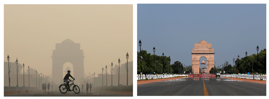 before/after image of the New Delhi War Memorial