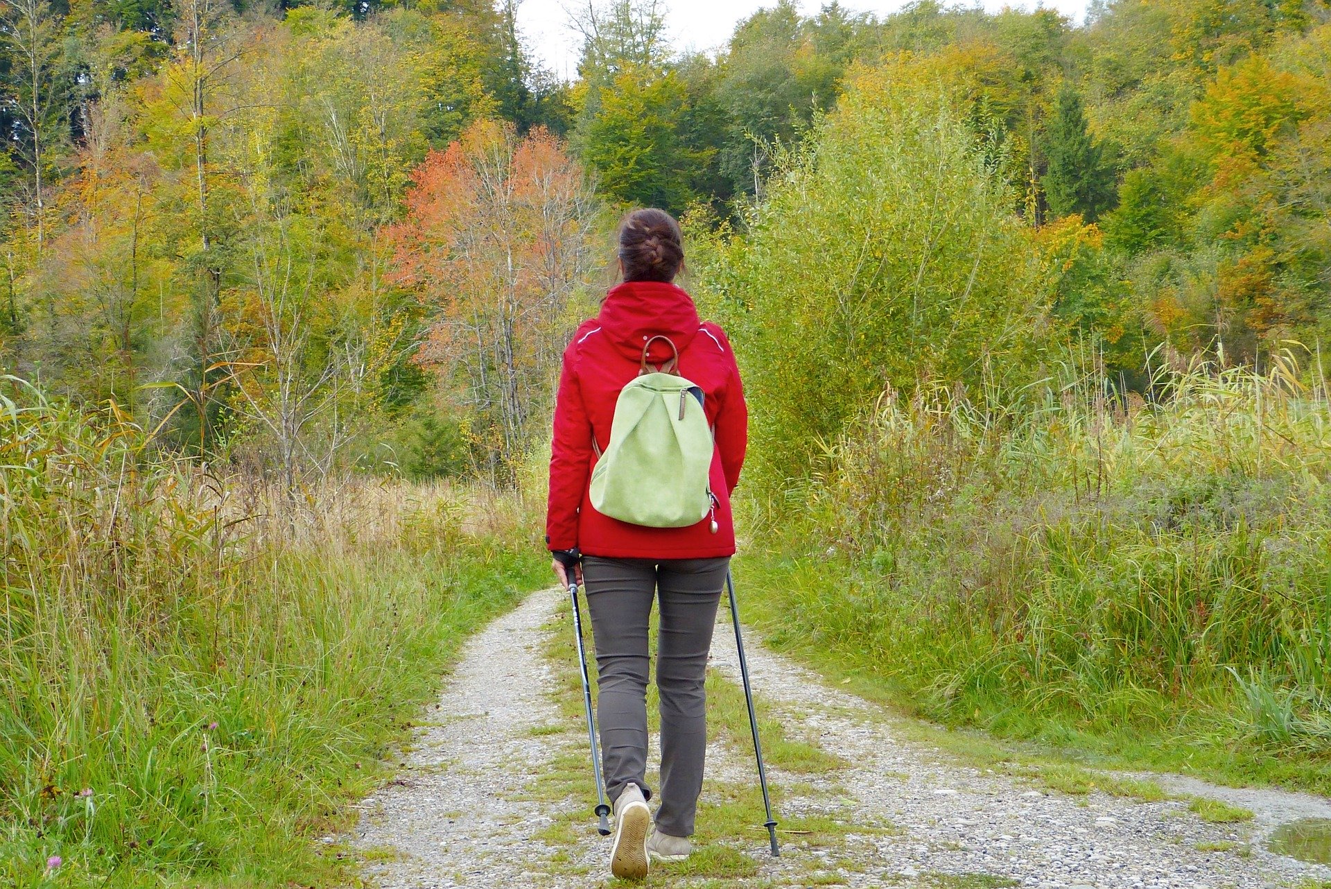 Woman walks along a path