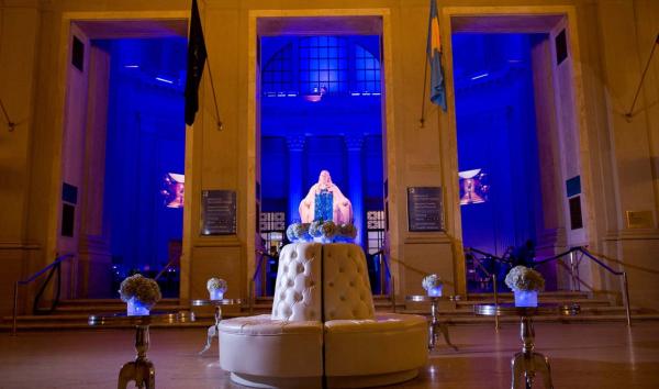 Jordan Lobby set up to hold an event at The Franklin Institute.
