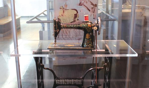 Antique sewing machine in the Amazing Machine exhibit at The Franklin Institute.