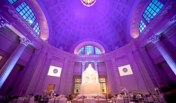 The Benjamin Franklin Rotunda at The Franklin Institute set up to host an event.
