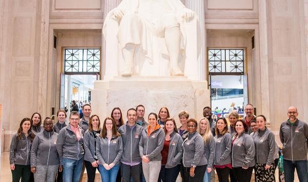 The 2018 class of Master Educators gathers at the Benjamin Franklin Memorial at The Franklin Institute in Philadelphia.