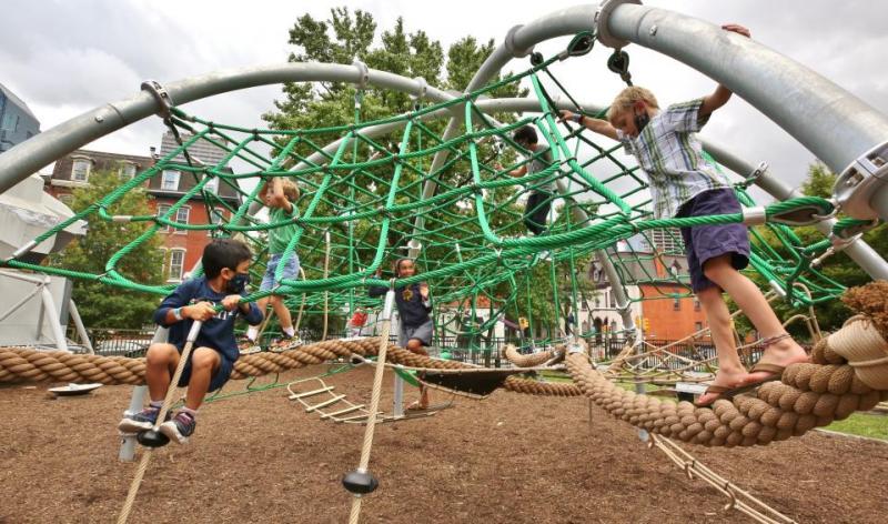 children on climbing ropes