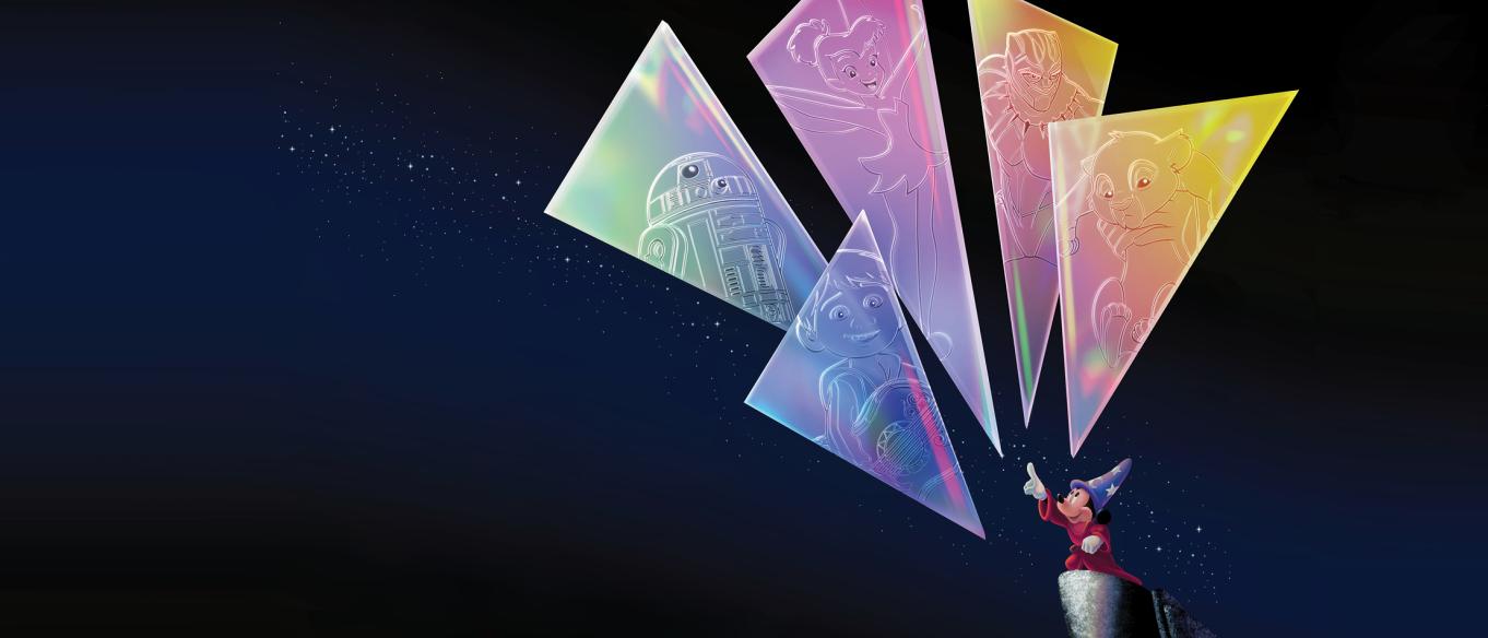 Disney100: The Exhibition key art on dark blue background