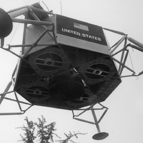 Apollo Lunar Module Structural Test Model Being Installed at The Franklin Institute