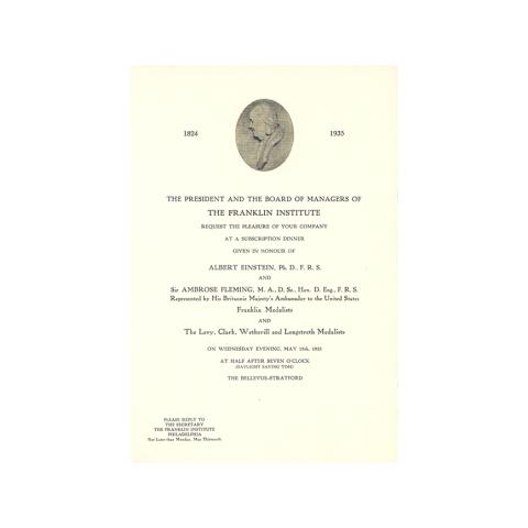 Invitation to the award dinner on May 15, 1935.