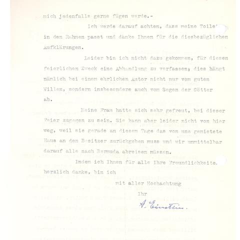 2nd page of a 2-page letter from Dr. Einstein to Dr. McClenahan, signed "A. Einstein" (in German), 4/29/1935