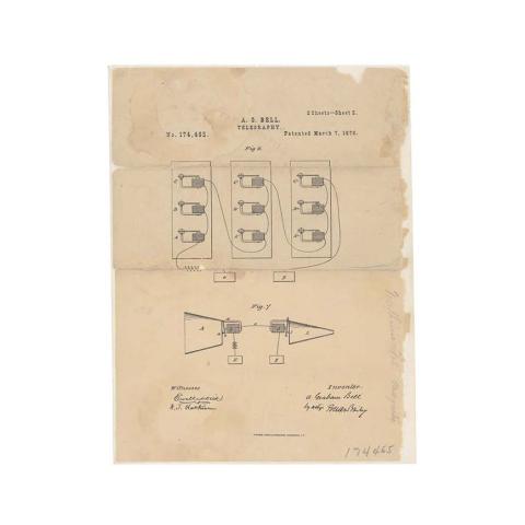 Page 2 of 2 This is the printed patent drawing illustrating Alexander Graham Bell's method of telegraphy, which is considered the first demonstrated usage of the system known as the telephone.