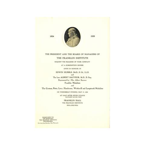 Program, Invitation to dinner in honor of award recipients, 5/17/1939 