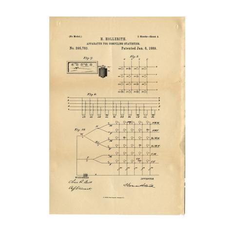 6th page out of 7 from U.S. Patent No. 395,783 on Apparatus for Compiling Statistics, 1/8/1889.