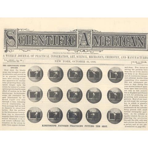 Scientific American, Volume LXXV, No. 18, "Apparatus for Projecting Kinetoscope Pictures," 10/31/1896.