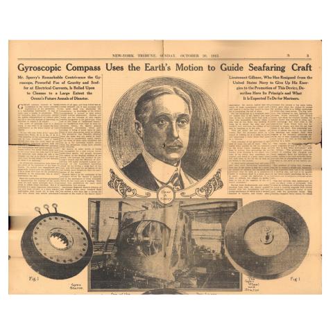 An old news article featuring Elmer A Sperry and his gyro-compass